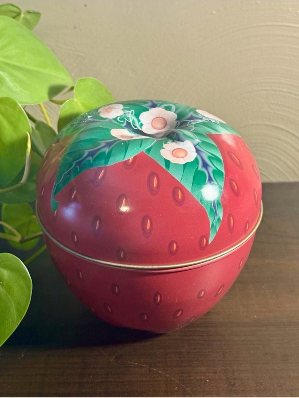 Vintage Decorative Strawberry Shaped Tin - Red Home Trinket Storage